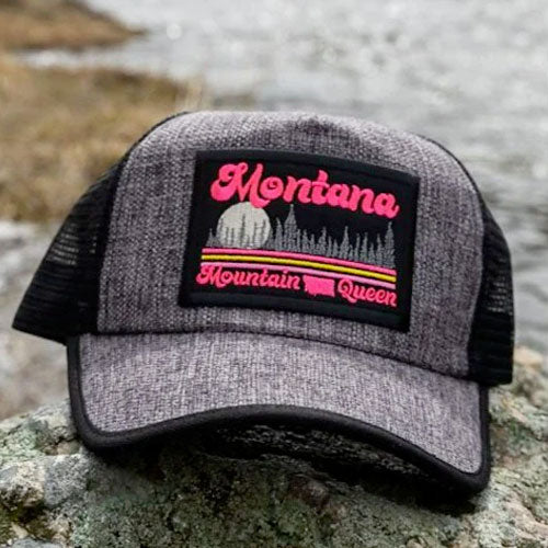 Montana Mountain Queen Burlap Trucker Hat